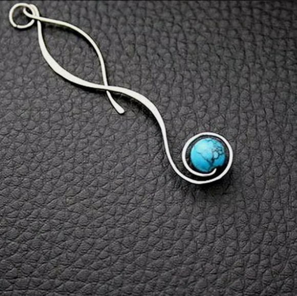 Silver Drop Turquoise Earrings - Picture 4 of 4